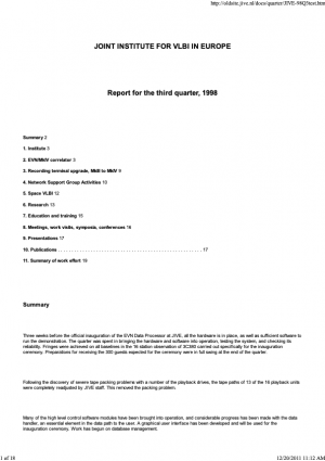 JIVE 1998 Q3 Report